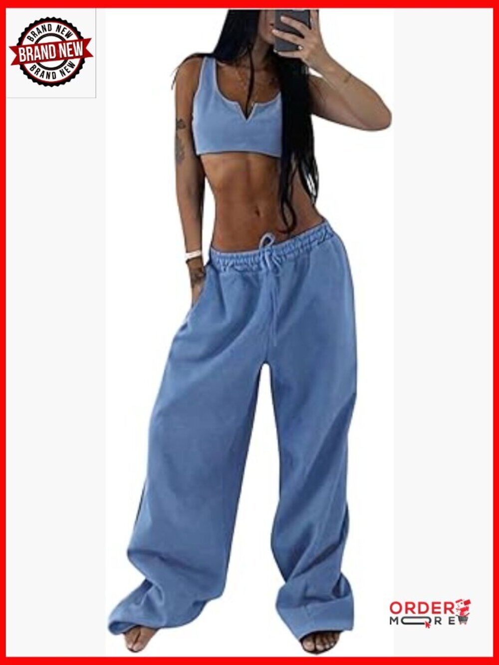 2 Piece Outfit Crop Tank Low Rise Baggy Sweatpants Lounge Set